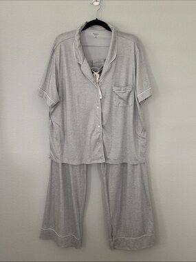 GapBody Original XL Gray Pajama Set Button Up Top Wide Leg Pants NWOT